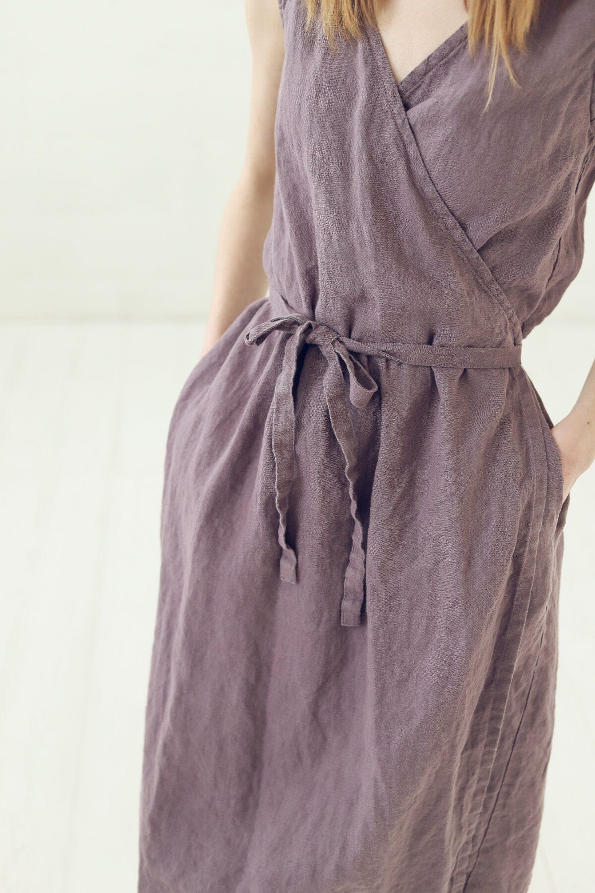 linen wrap dress sleeveless Linen Maxi Wrap Dress ROSIE: Sleeveless Fit & Flare Summer Dress