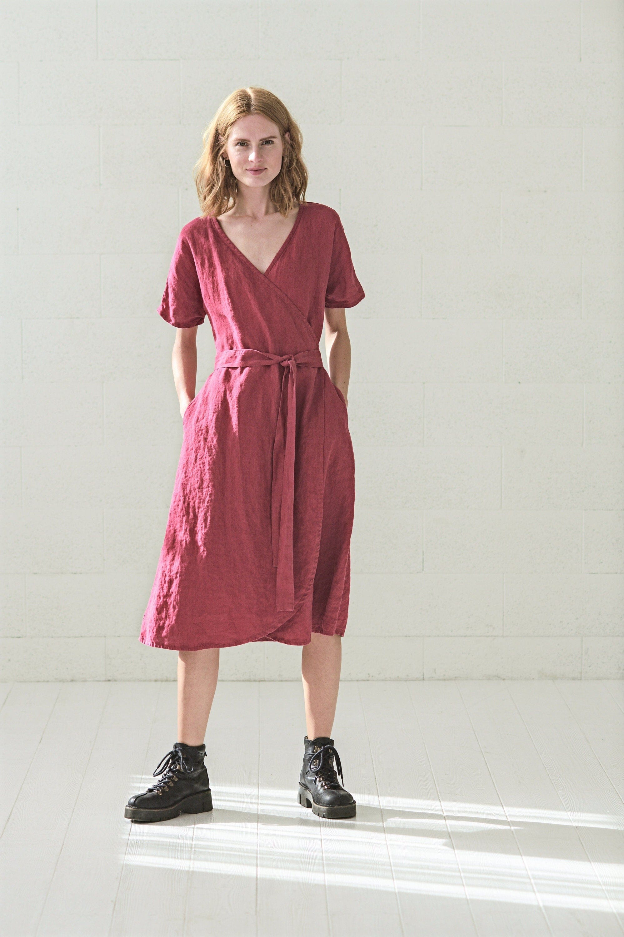 Wrap Midi Linen Summer Dress Old Linen Mill 