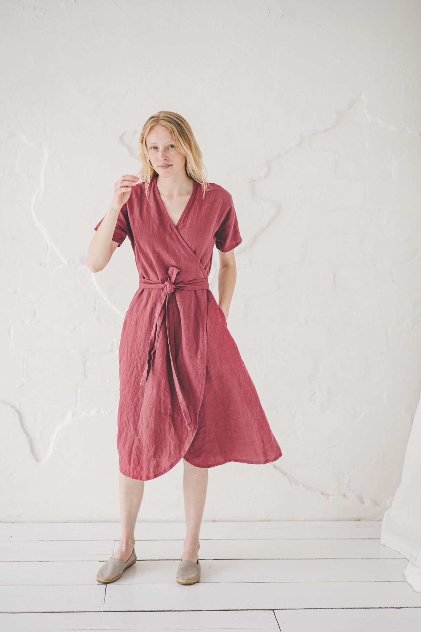 Wrap Midi Linen Summer Dress D39 Old Linen Mill