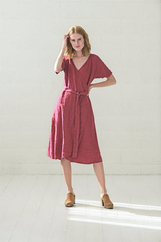 Wrap Midi Linen Summer Dress Old Linen Mill Small Grey Checks XS/S 